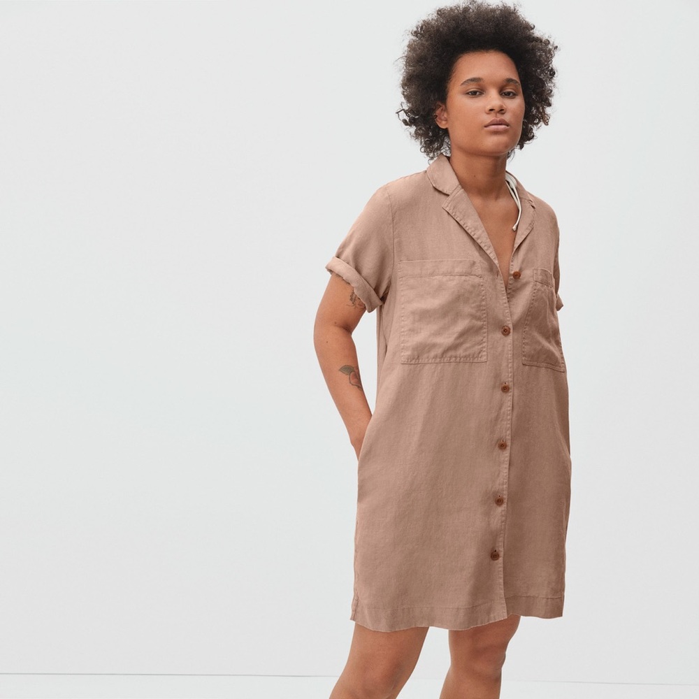 Everlane Linen Workwear Dress Camel Color